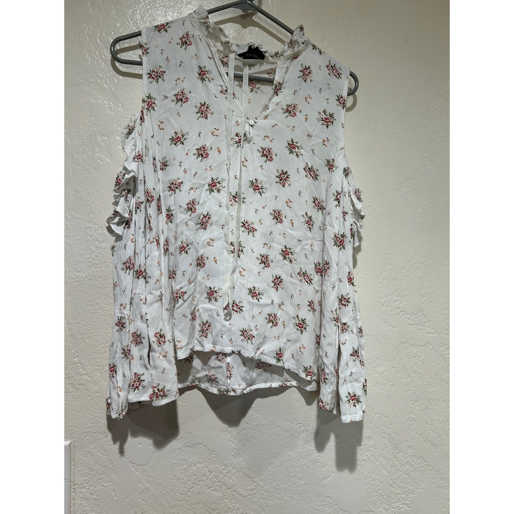 Jeans by Buffalo Floral Cold Shoulder Ruffle Bell Sleeve Blouse White Medium